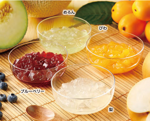千葉県なごみの米屋　モンドセレクション最高金賞受賞「千葉の梨ゼリー」　めろん、びわ、ブルーベリー、梨のお味が楽しめます。